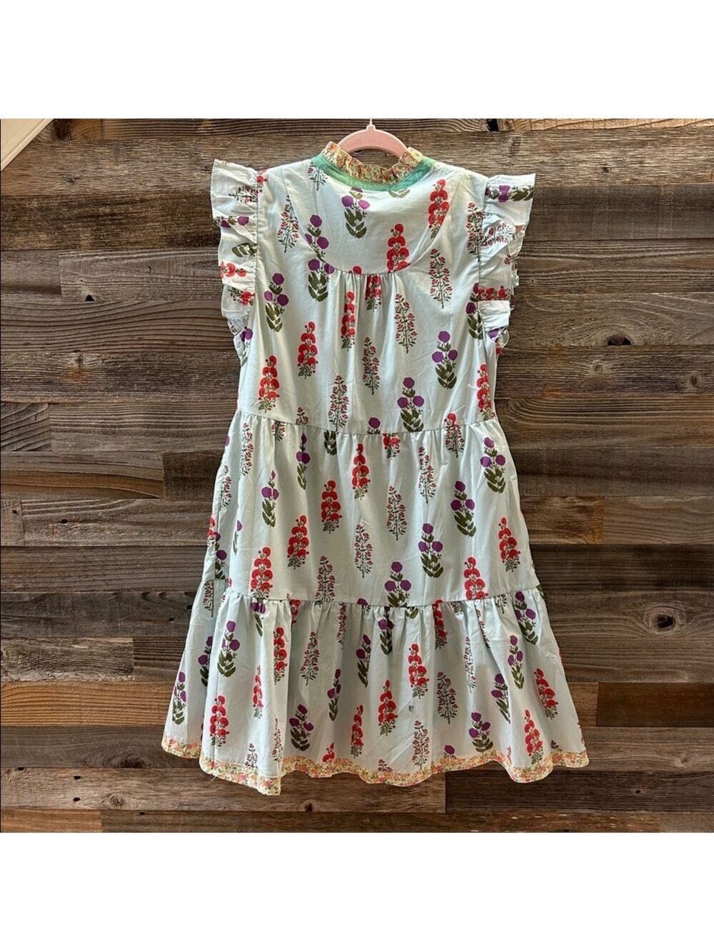 Gigio Floral Ruffle Sleeve Dress Mixed Media Mini Dress 100% Cotton Size Small - Picture 7 of 10